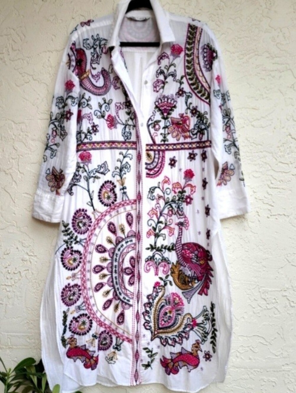 ZARA Kimono Rare Long Top Kimono Embroidered/Embellished Tunic Buttondown